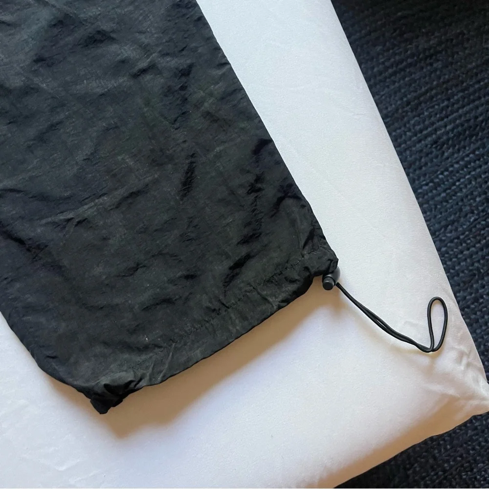 DERTBAG black nylon swishy utility drawstring parachute straight‎ leg pants